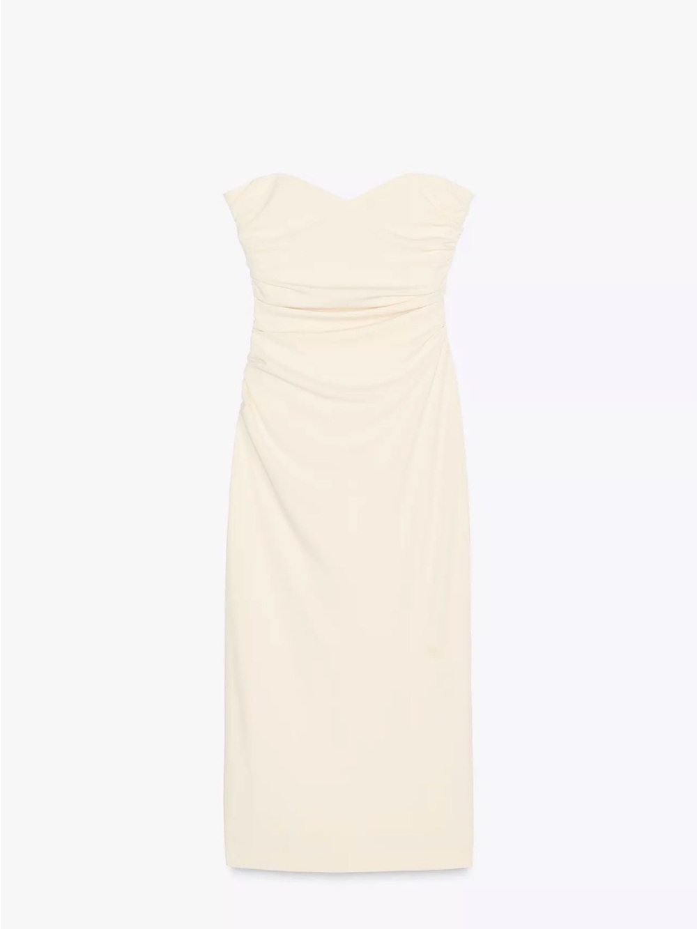 Zara Strapless Cream Ruched Midi Dress